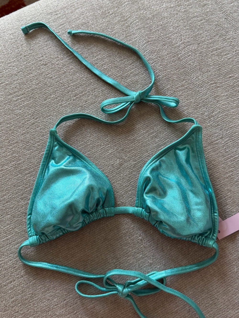 Metallic Teal Triangle Bikini Top